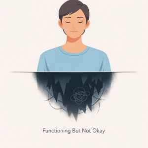 Minimalist illustration representing hidden emotional distress beneath outward functioning