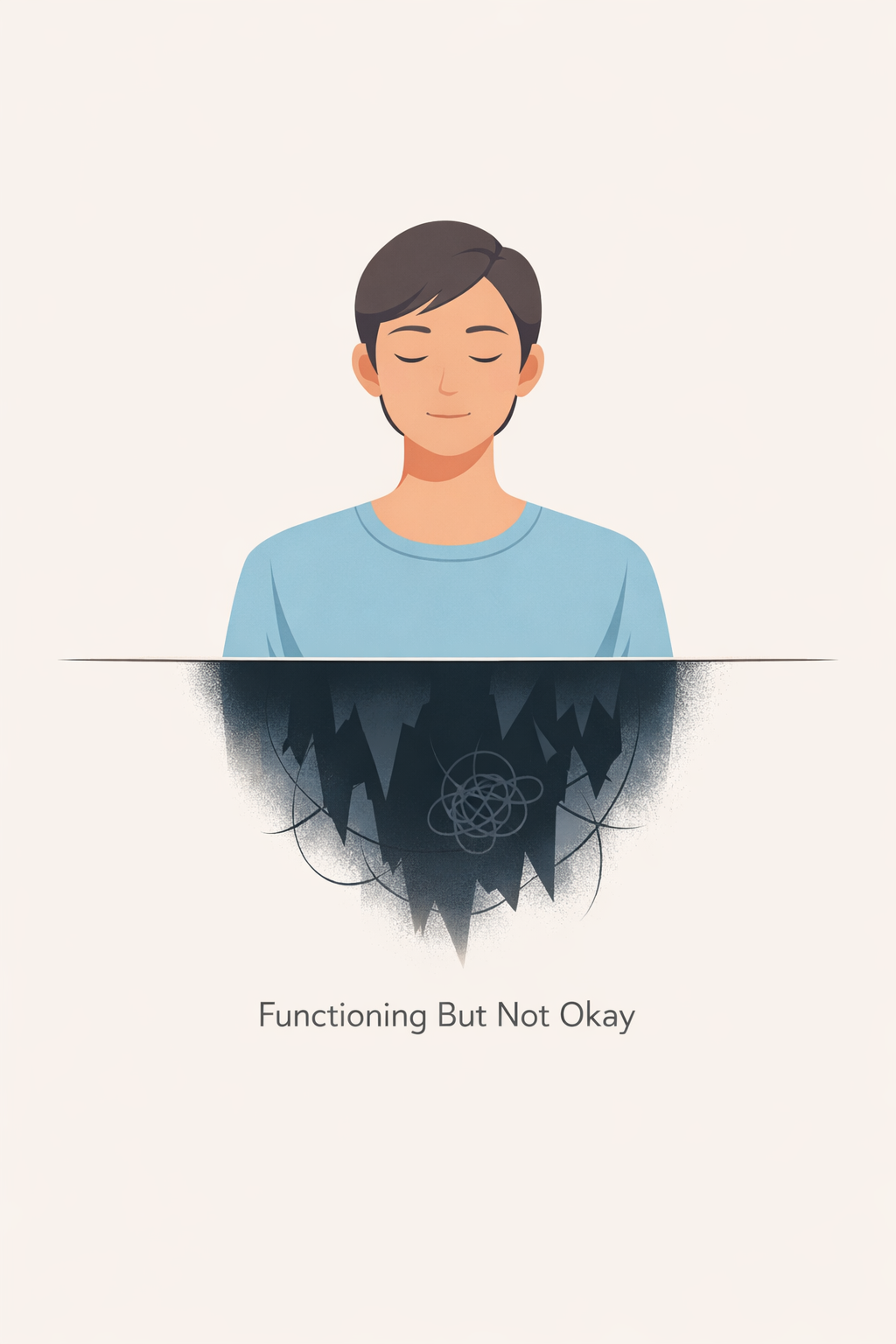 Minimalist illustration representing hidden emotional distress beneath outward functioning