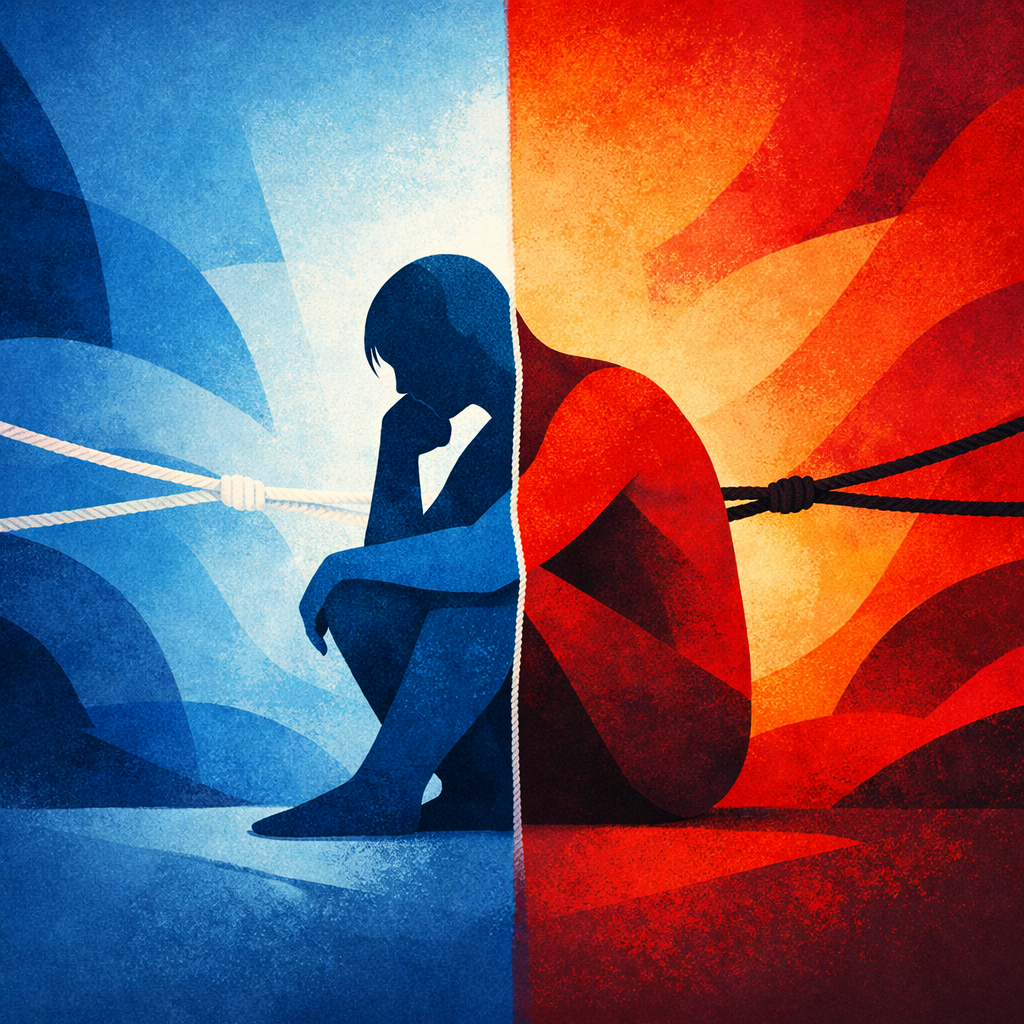 Abstract illustration representing emotional inner conflict and competing needs