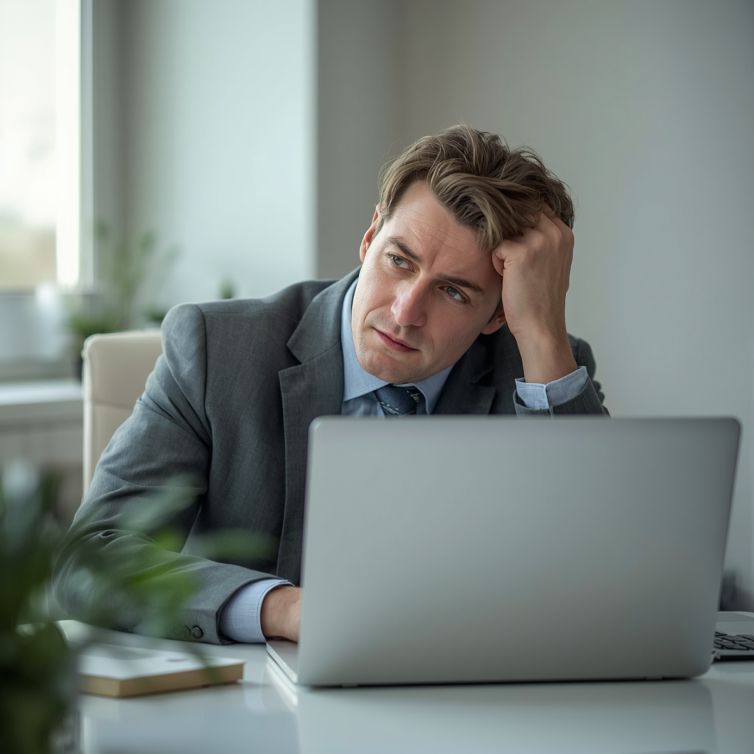 Thoughtful adult sitting quietly while appearing composed but internally overwhelmed by anxiety