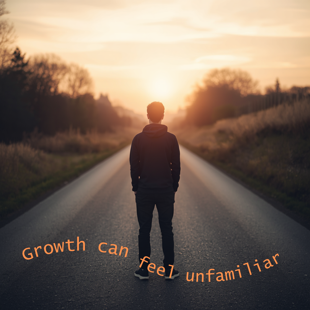 Person standing at the start of a new path, representing the uncertainty of positive change
