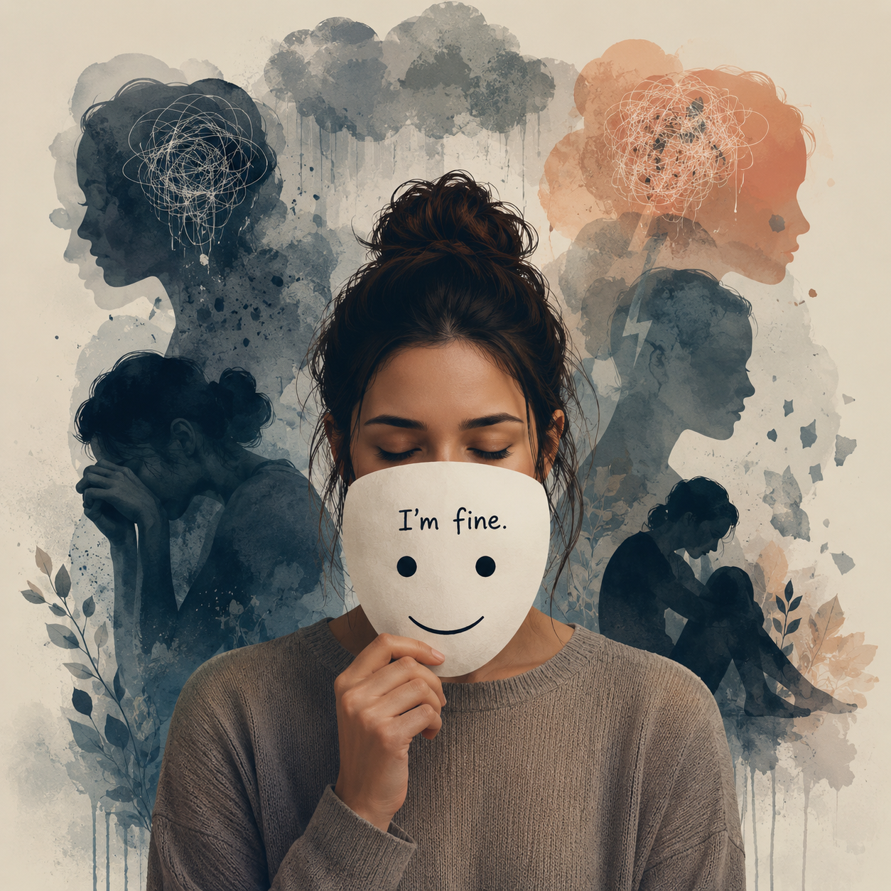 Person quietly masking emotions while appearing calm on the outside