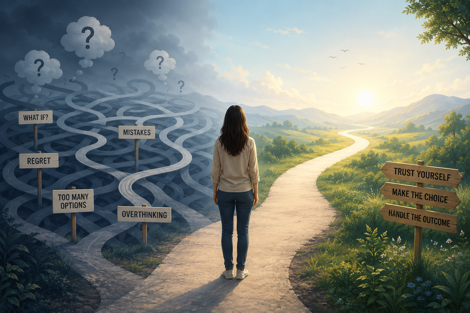 Abstract illustration representing decision fatigue and finding clarity in decision-making.