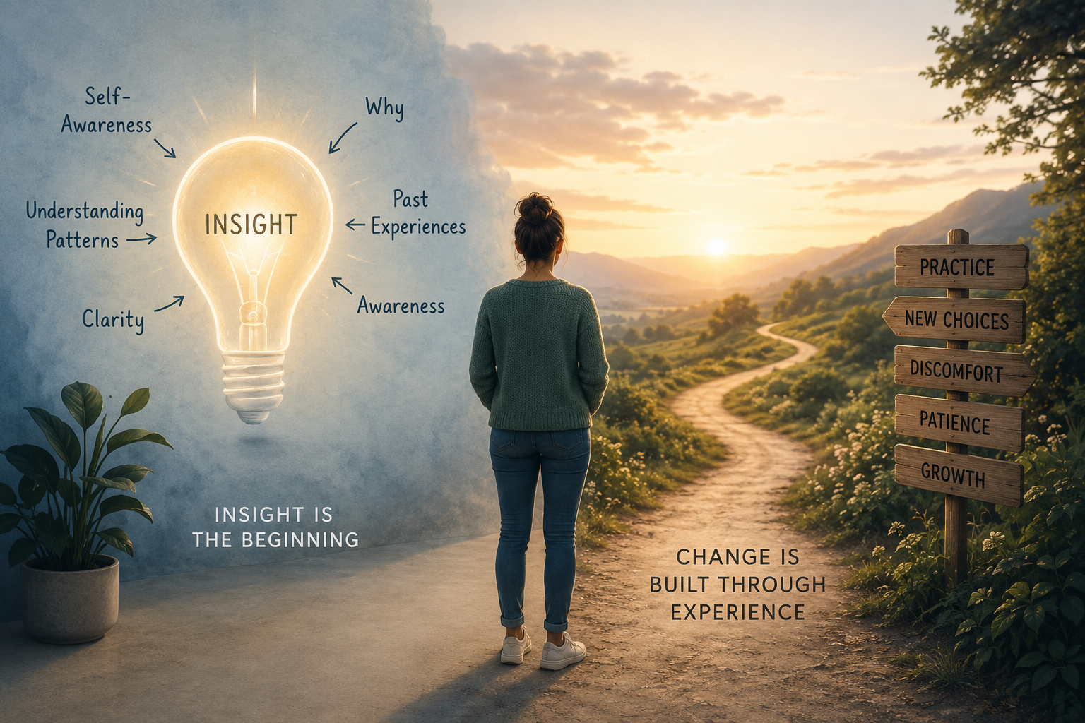 Abstract illustration representing the transition from self-awareness to meaningful personal change