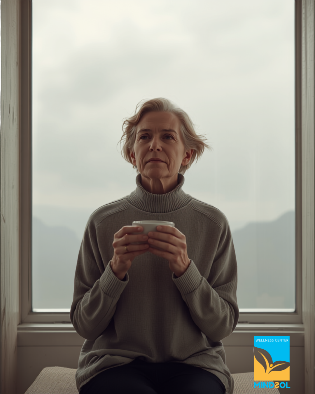 Thoughtful adult coping with uncertainty and anxiety near a window