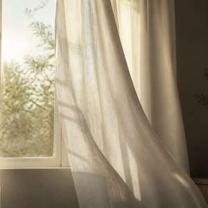 Soft morning light falling across a plain window with sheer curtains moving slightly in a breeze.